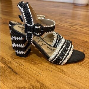 Sam Edelman Black and White Raffia Heels